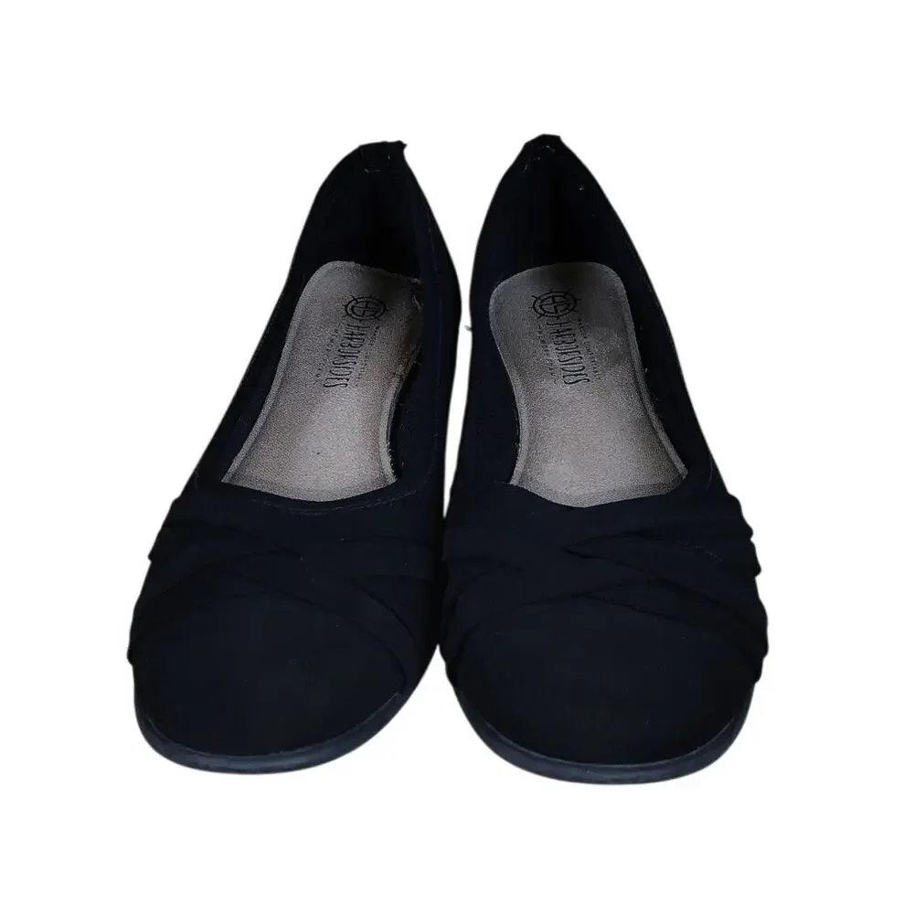 Harborsides Flats Women’s 9 Black Strappy Memory Foam Casual Comfort Dress Shoes